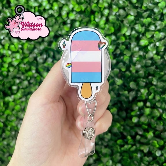 Trans Ice Cream Badge Reel, Trans Rights Acrylic Badge Reel, Transgender LGBT Retractable Nurse Badge Reels, LGBTQ+ Pride Month Gift