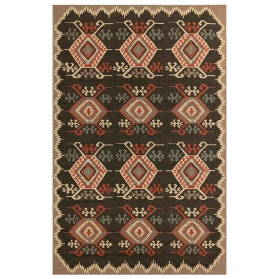 Trans-Ocean Imports RVI58764548 4 ft. 10 in. x 7 ft. 6 in. Liora Manne Riviera Kilim Indoor & Outdoor Wilton Woven Rectangle Rug - Black