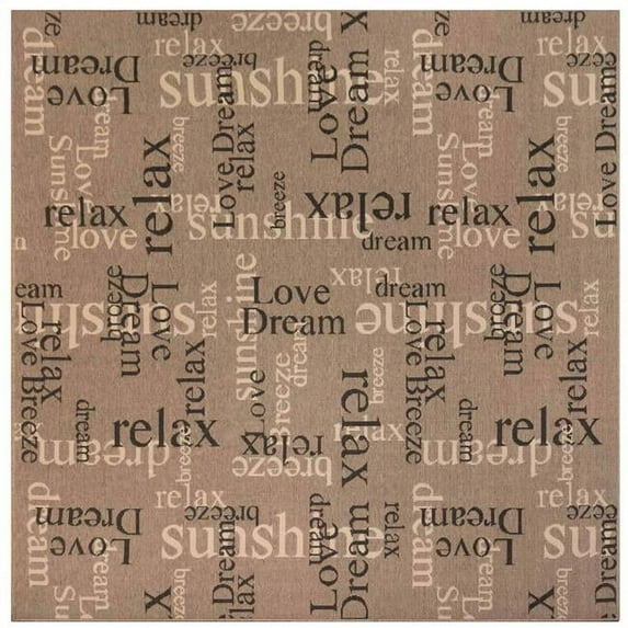 Trans-Ocean Imports RVIS8765311 7 ft. 10 in. Liora Manne Square Riviera Happy Words Indoor & Outdoor Rug - Taupe
