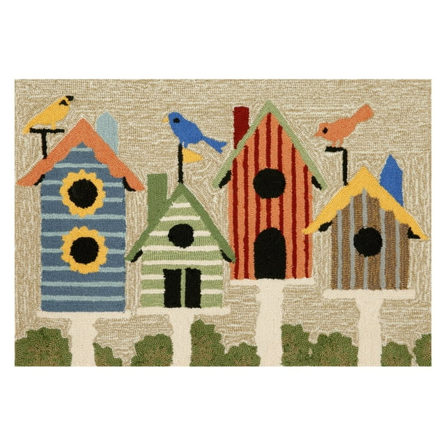 Trans-Ocean Rug Frontporch Birdhouses Neutral Indoor/Outdoor Area Rug ...