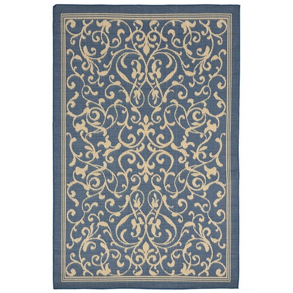 Terrace Scroll Vine Rug-Color:Marine Blue,Size:7'6"Lx23"Wx0.125"H