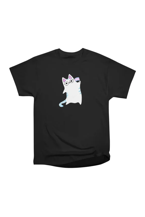 Trans Pride Flag Waving Blue and White Cat Queer LGBTQIA transgender T-Shirt Tee Gift For