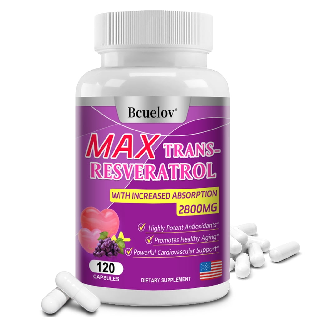 Trans-Resveratrol Supplement 2800mg, Vegan Supplements, Support Powerful Cardiovascular, Anti Aging Antioxidant Supplement - 120 Capsules