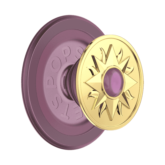 PopSockets Phone Grip for MagSafe, Magnetic Holder, Phone Stand, Gold - Enamel Sun Jewel Mauve