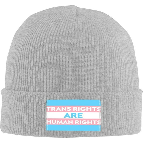 Trans Rights are Human Rights LGBT Beanie Hat Men Winter Knit Hat Women Slouchy Skull Cap Hedging Hat Black
