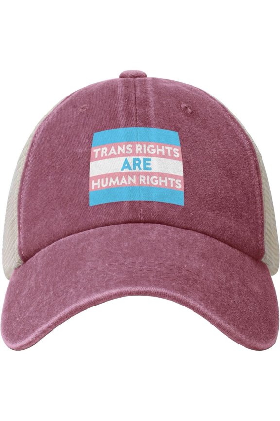 Trans Rights are Human Rights LGBT Cowboy Hat Men Vintage Mesh Baseball Cap Women Dad Hat Sun Hat Trucker Hat Black