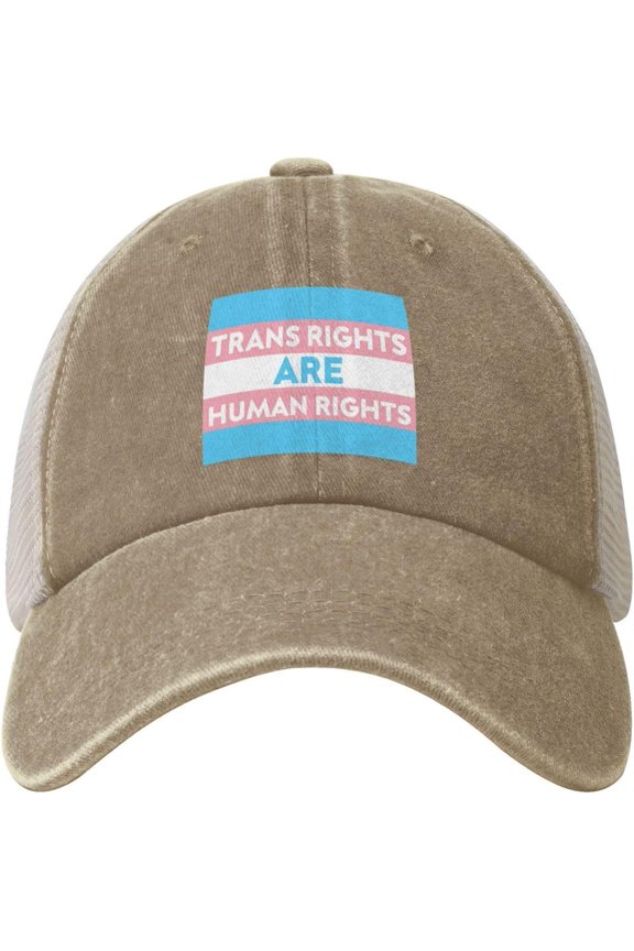 Trans Rights are Human Rights LGBT Cowboy Hat Vintage Mesh Baseball Cap Women Trucker Hat Men Dad Hat Sun Hat Black