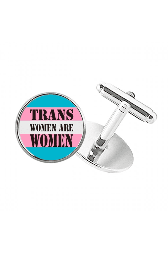 Trans Woman Support LGBT Transgender Round Button Cuff Clip Stud Cufflinks