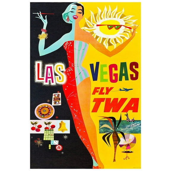 Trans World Airlines - Fly TWA - Las Vegas - 1950s - Vintage Travel Poster (12x18Inches)
