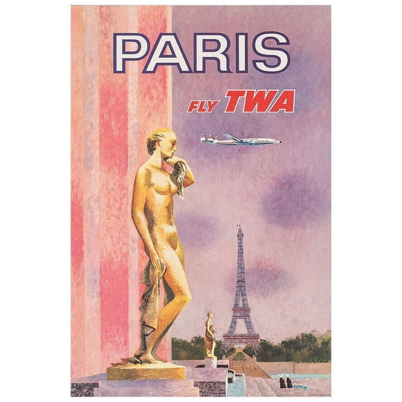 Trans World Airlines - Fly TWA - Paris - 1950s - Vintage Travel Poster (12x18Inches)