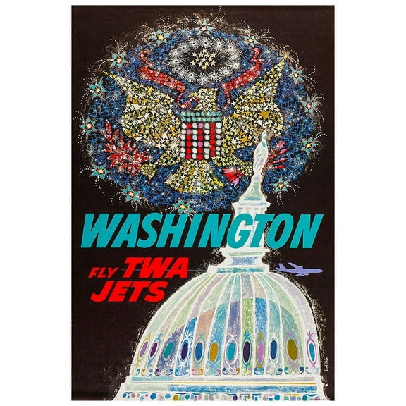 Trans World Airlines - Fly TWA - Washington DC - 1950s - Vintage Travel Poster (8x12Inches-US/CANOnly)