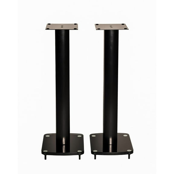 TransDeco 30" Tempered glass & steel with solid wood trim speaker stand, Black. Sold as pair