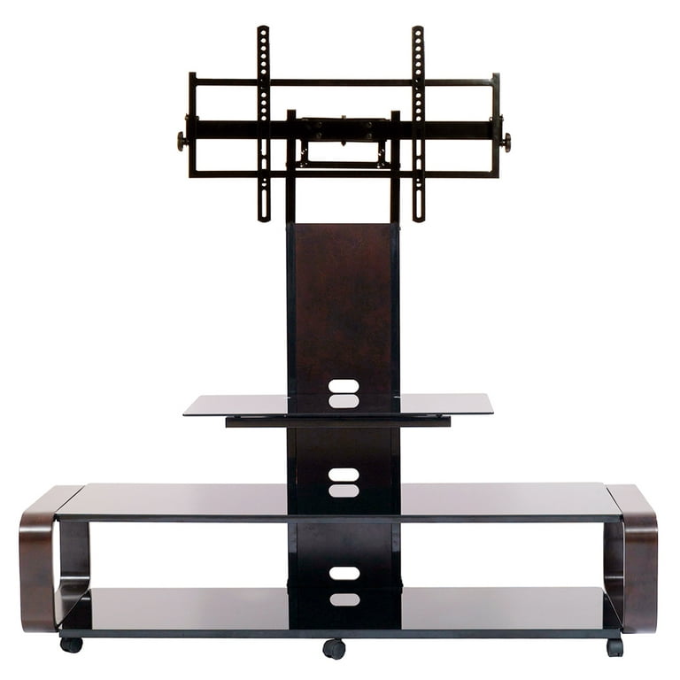 TransDeco Curved Wood TV Stand Cart with Universal Mounting System for 35 to 85 inch TV Espresso Black