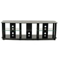 thumbnail image 1 of 70" gloss black tempered glass TV stand with high gloss black finish metal poles, 1 of 2