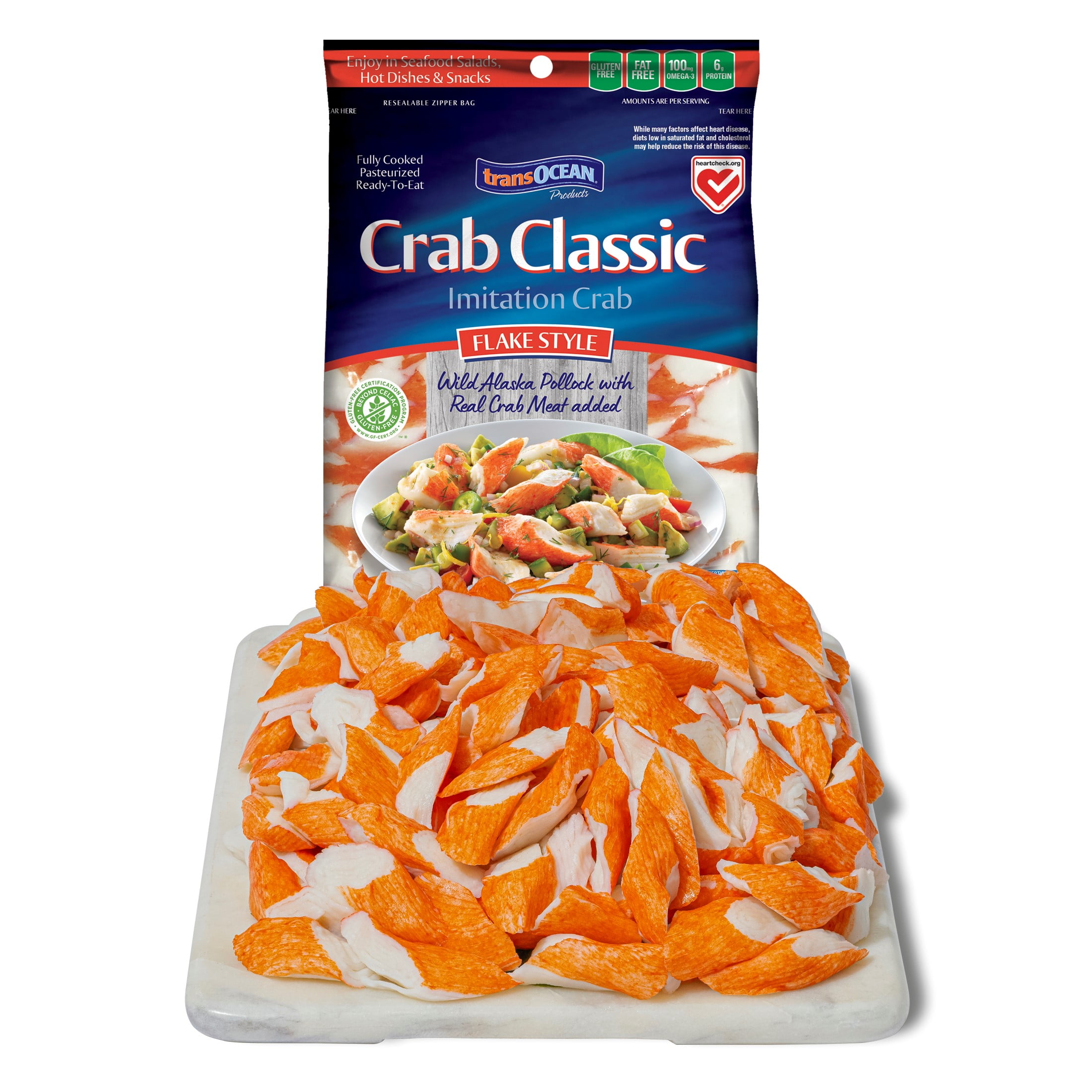 TransOcean Crab Classic Imitation Crab, Flake Style, 8 oz Plastic Bag