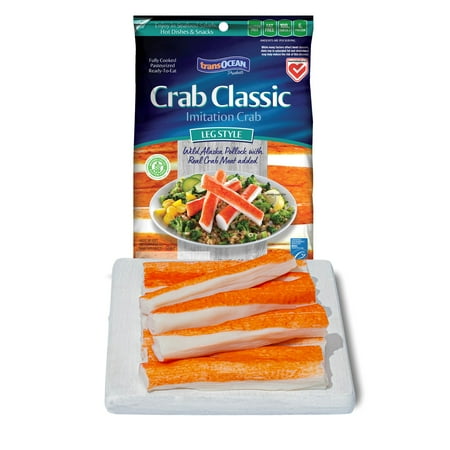 TransOcean Crab Classic Imitation Crab Leg, Stick Style, 8 oz Plastic Bag, Gluten-Free, Fully Cooked