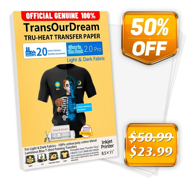TransOurDream Glows Blue Transfer Paper for Light&Dark TShirts, 8.5x11", Inkjet Printer, 15