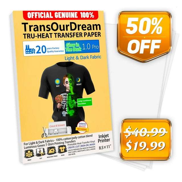 TransOurDream Heat Transfer Paper for Light & Dark Fabrics, Inkjet