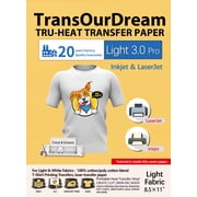 TransOurDream Heat Transfer Paper for Light Fabrics, Laserjet & Inkjet Printable, 8.5x11", 15 Sheets Iron on Vinyl Transfers