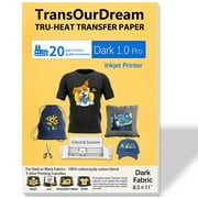 TransOurDream Printable Iron on Heat Transfers Paper, 20 Sheets, for Dark T Shirts & Inkjet Printer, 8.5x11"
