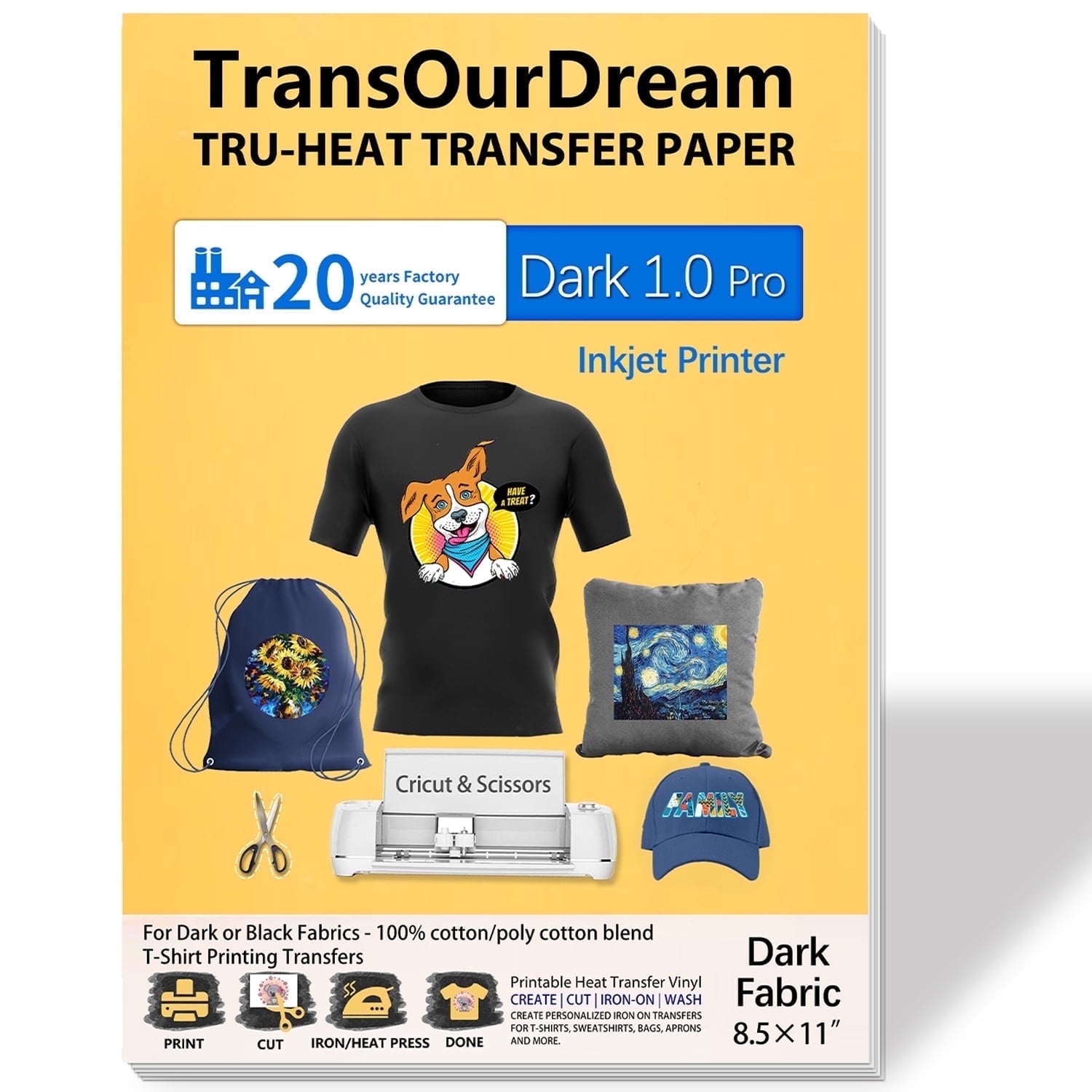 TransOurDream Printable Iron on Heat Transfers Paper 20 Sheets for Dark T Shirts Inkjet Printer 8 5x11 e1e7c170 fd09 4da5 92e0 9e126af956ff.0e157fca4469d3f65de9360e4c249de4