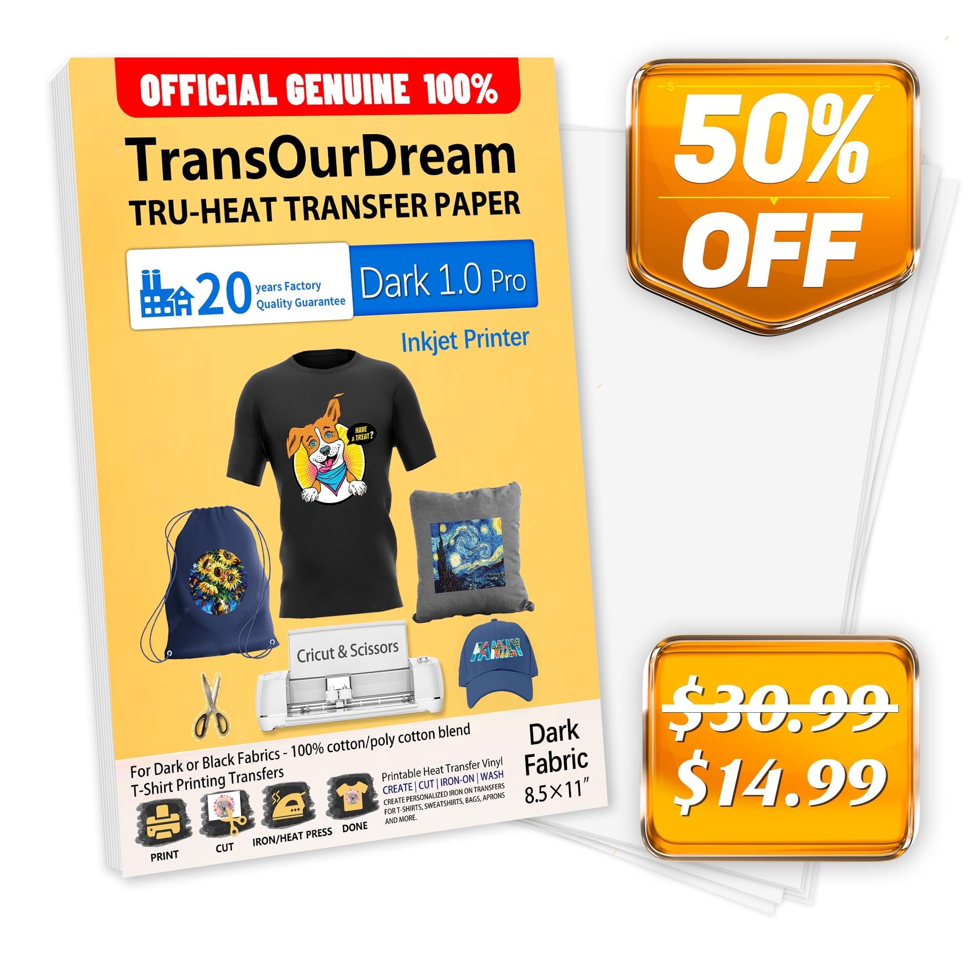 TransOurDream Light 2.0 - Upgraded Iron on Heat Transfer Paper for T Shirts  (5 Sheets, A4) Iron-on Transfers Paper for Light Fabric Printable Heat  Transfer Vinyl for Inkjet Printer Rs.119 @