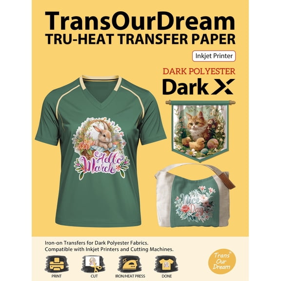 TransOurDream Tru-Heat Transfer Paper for Dark Polyester Fabrics (Dark X, 8.5"x11", 10 Sheets)