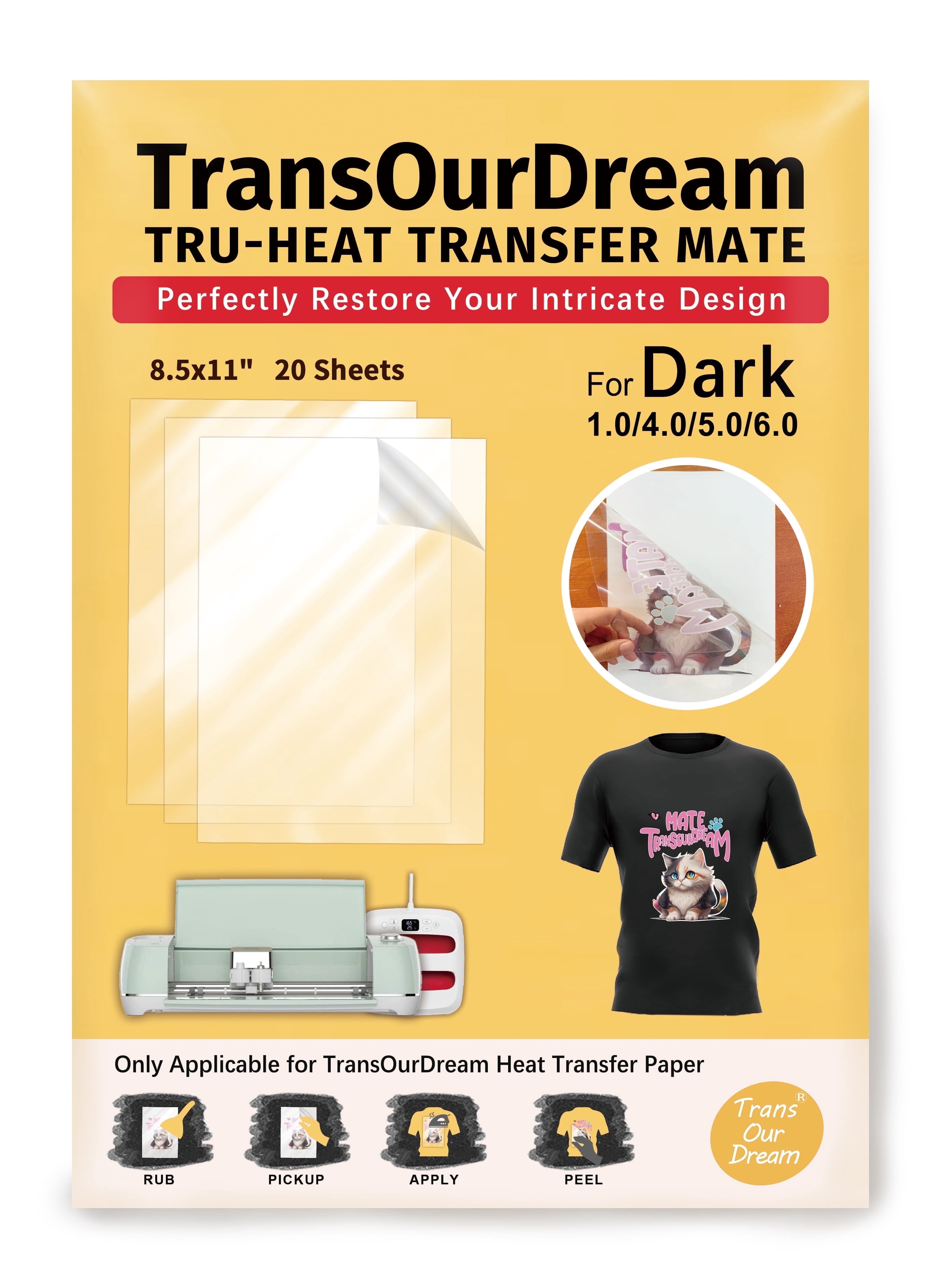 "TransOurDream Tru-Transfer Tape for Dark Fabric Heat Transfer Paper, 20 Sheets, 8.5""x11"" Iron on Transfer Paper"