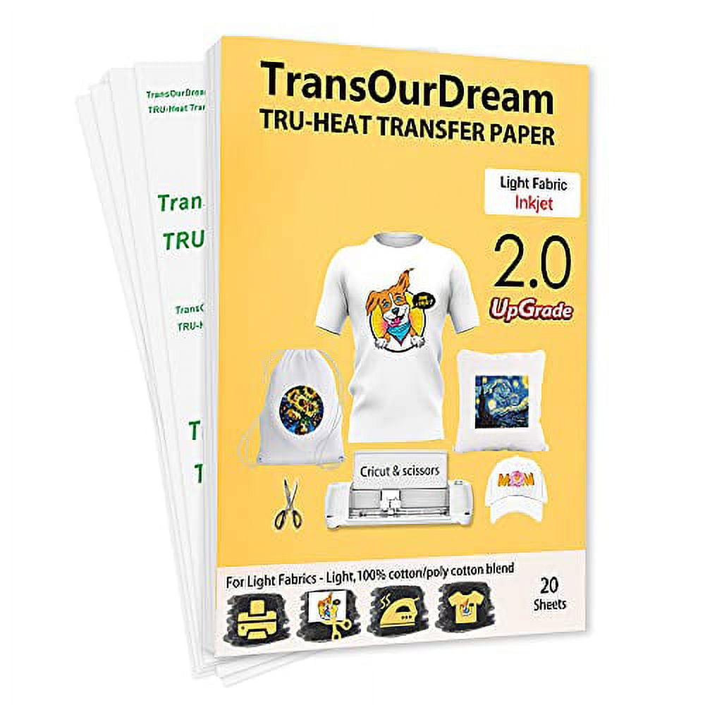TransOurDream Tru-Heat Transfer Paper - LIGHT OR DARK FABRIC - 8.5x11, PK  of 20