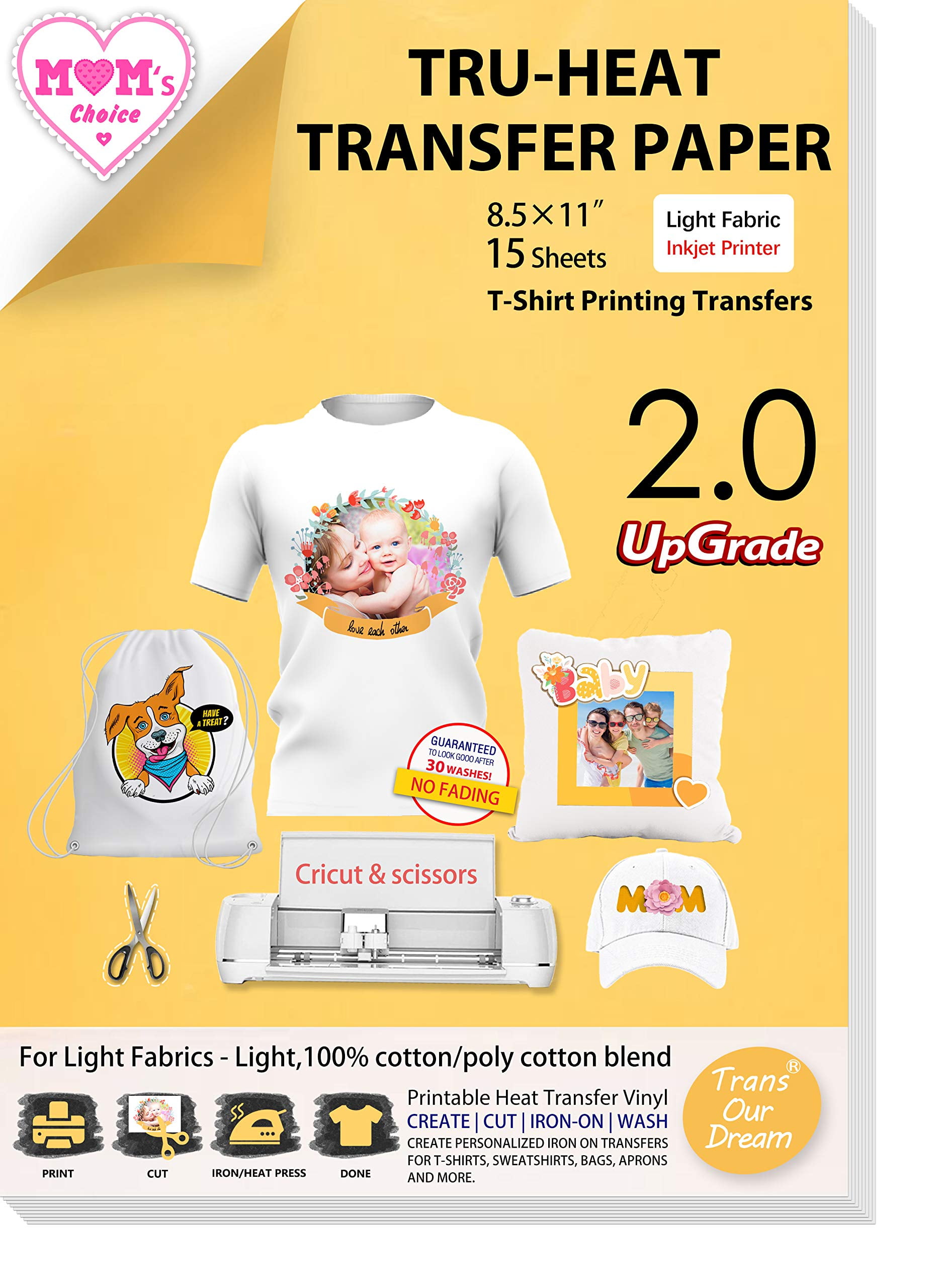 TransOurDream Upgraded Iron On Heat Transfer Paper For T Shirts (8.5x11 ...