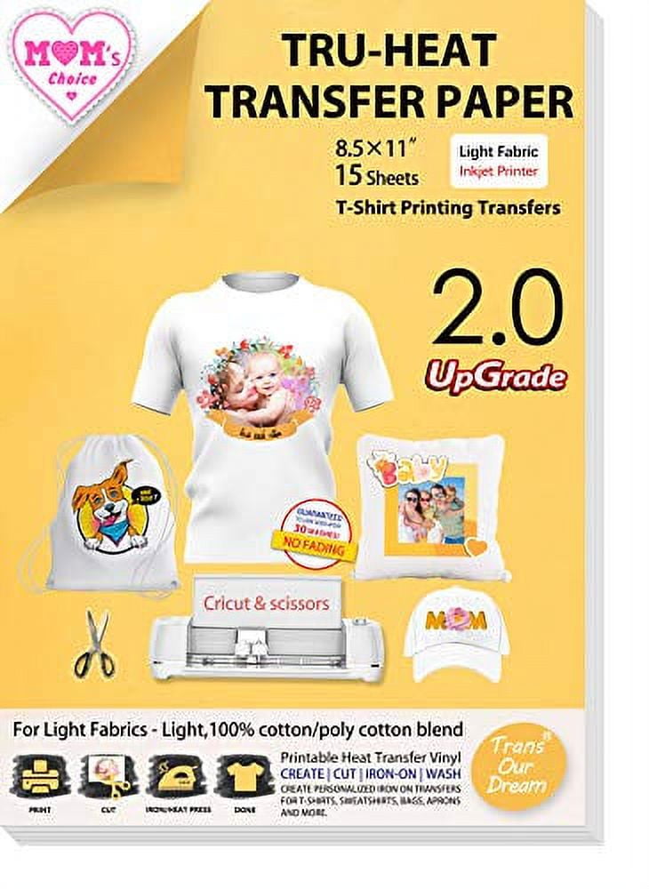 TransOurDream Upgraded Iron on Heat Transfer Paper for T Shirts (8.5x11'', 15 Sheets) Ironon