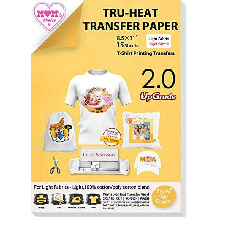 TransOurDream Upgraded Iron on Heat Transfer Paper for T Shirts (8.5x11'',  15 Sheets) Iron-on Transfers Paper for Light Fabric Printable Heat Transfer