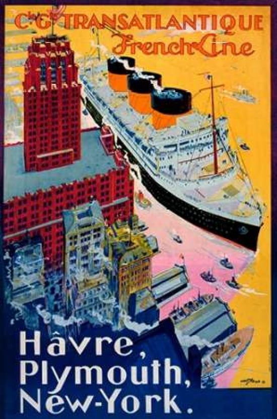 Transatlantique-French Line Paris-Havre-New York Canvas Art - Albert Sebille (24 x 36)