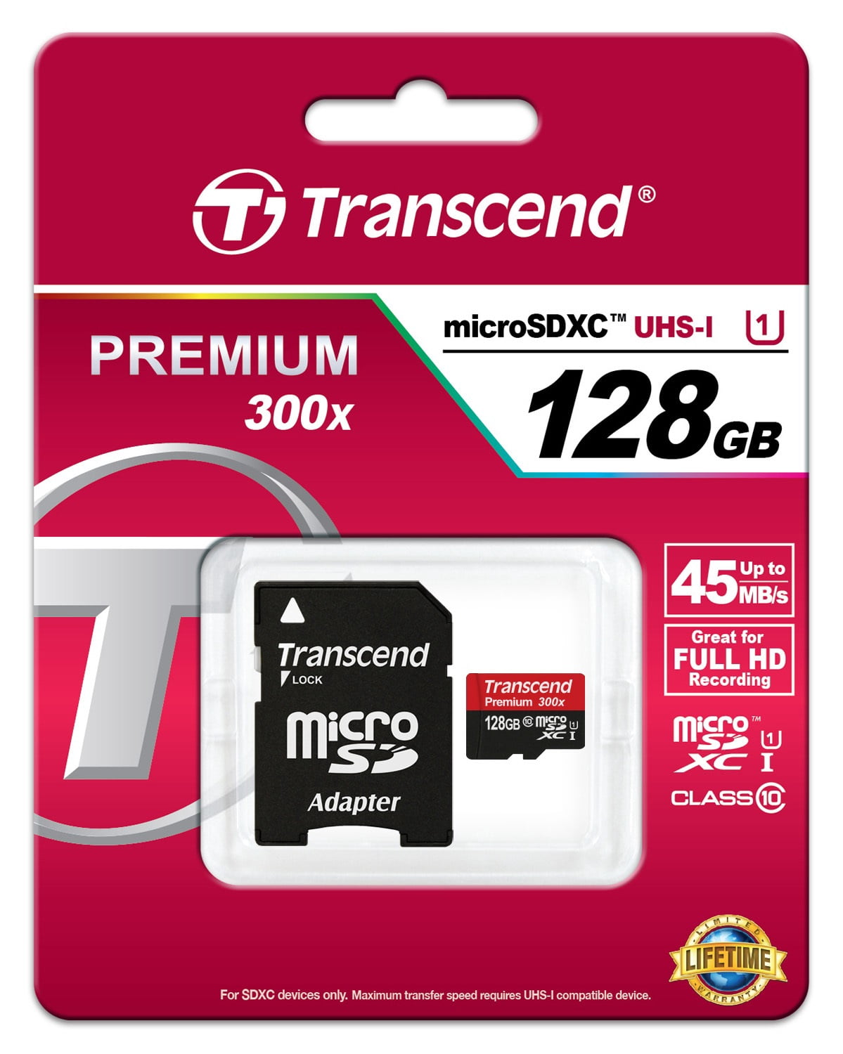 Transcend 128GB Premium microSDXC UHS-I Memory Card with SD