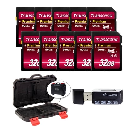 Transcend 32GB Premium Class 10 SDHC Memory Card (10-Pack) + Card Reader & Case!