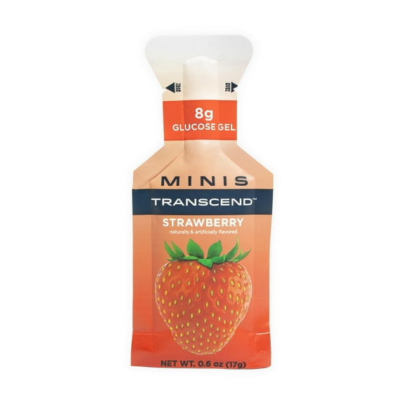 Transcend Foods Mini Strawberry Gel (.6 oz, Pack of 24) Fast-Acting Carb Gel Strawberry Flavor Travel Size, Caffeine Free, Gluten Free