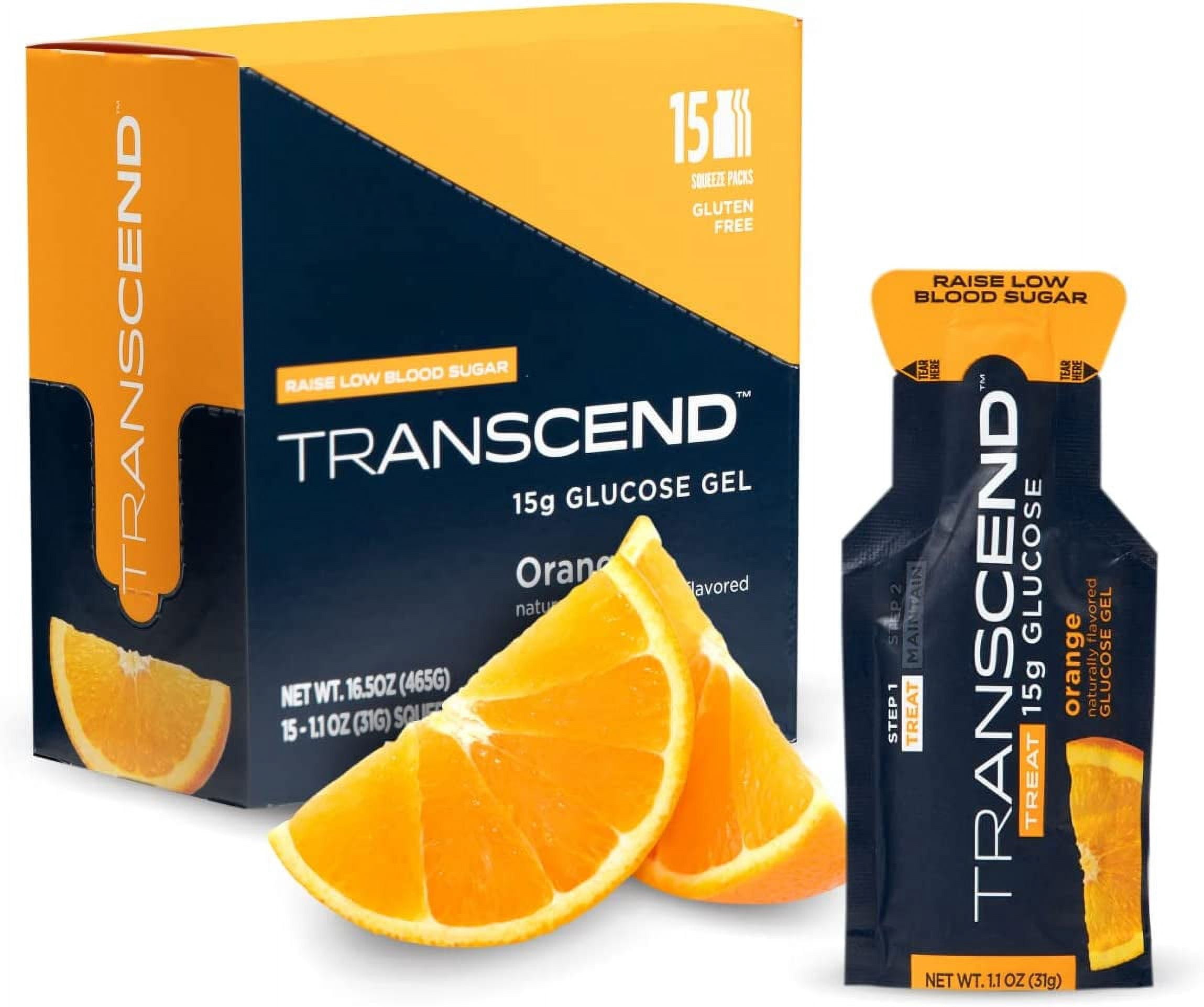 Transcend Glucose Gel Packs Orange, 15 Pack (1.1oz Each) FSA/HSA