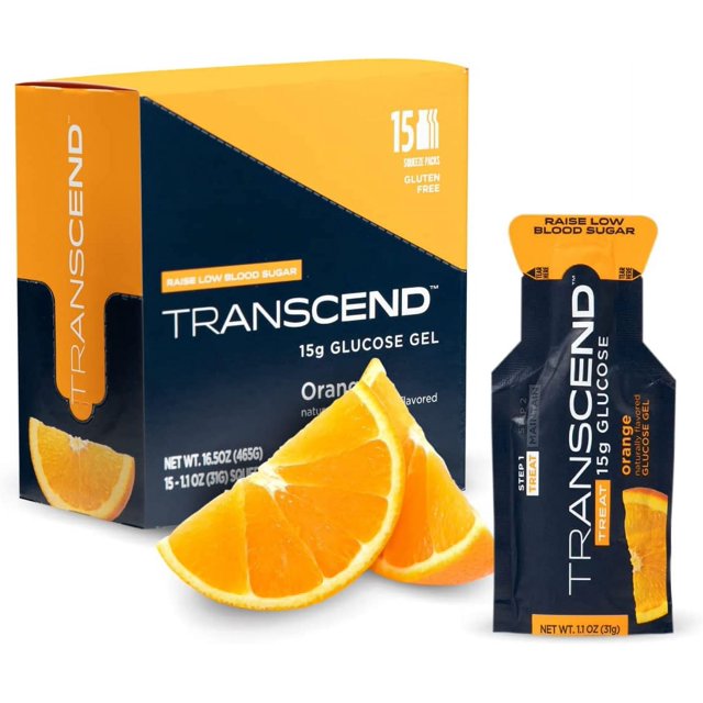 Transcend Glucose Gel Packs Orange, 15 Pack (1.1oz Each) FSA/HSA