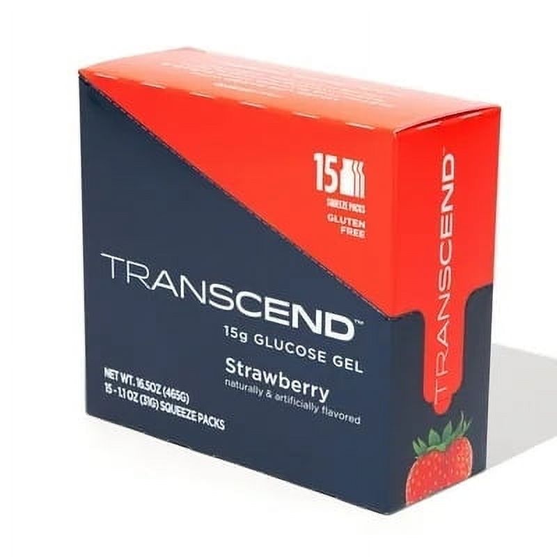 Transcend Glucose Gel Packs - Strawberry, 15 Pack (1.1oz Each) - 15g, Made in USA