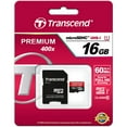 thumbnail image 1 of Transcend TS16GUSDU1P 16GB Premium 400x microSDHC UHS-I Memory Card with SD Adapter, 1 of 5