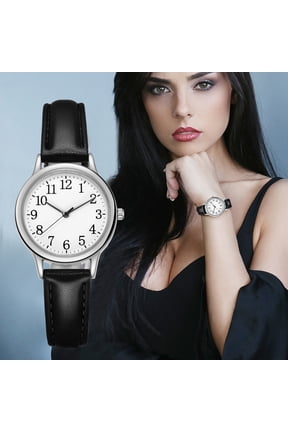 Women's Classic Fashion Leather Strap Wristwatch, Black & Gold