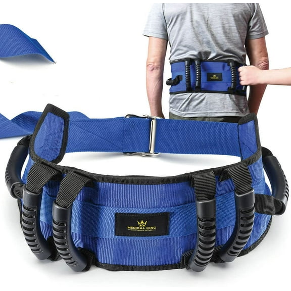 Transfer Belt with 6 Handles Gait Belt with Release Metal Buckle 56'' Long Holds Up 500 LBS - MedicalKingUsa