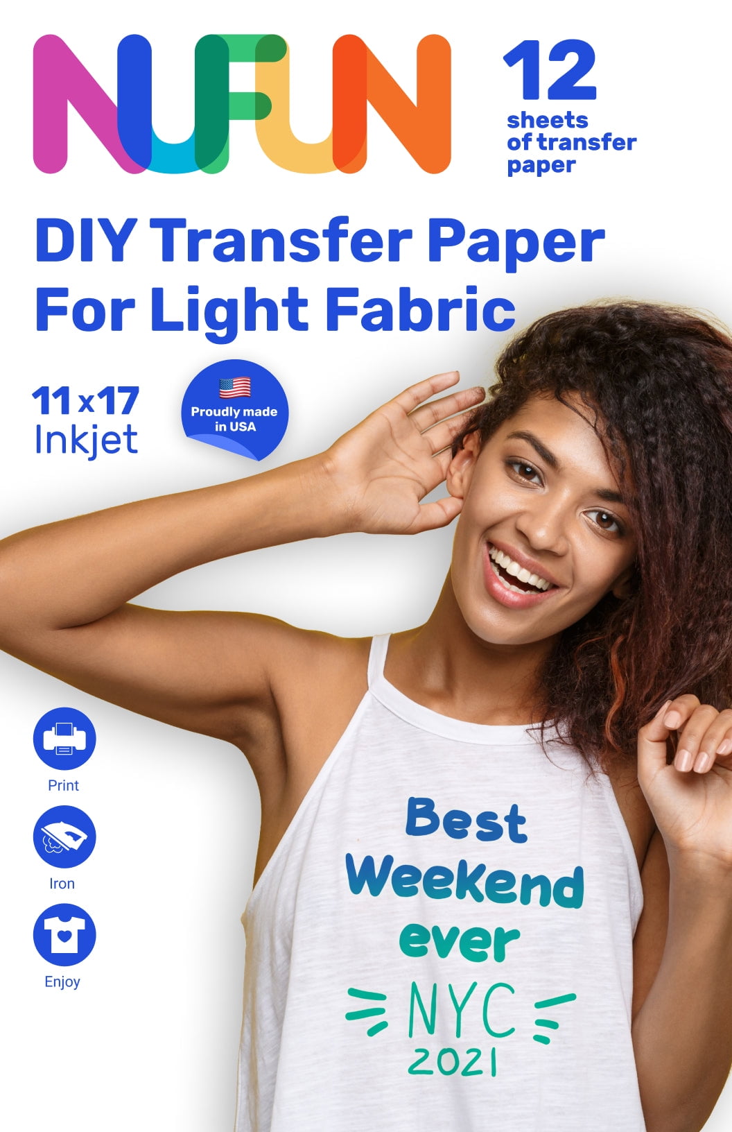 NuFun 11x17" Heat Transfer Paper for Light Fabrics, Iron-On, Inkjet ...