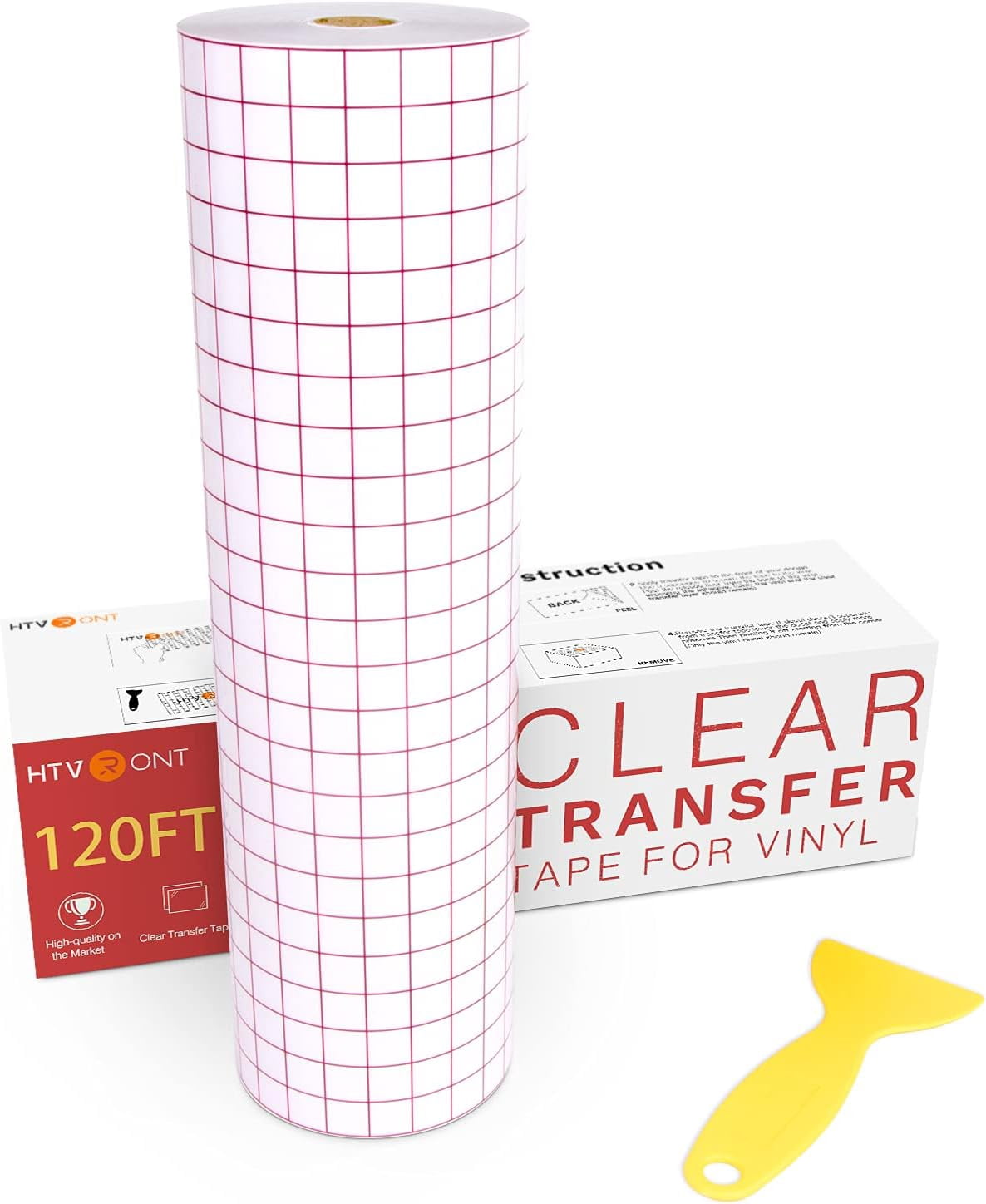 Transfer Tape for Vinyl - 12" X 120 ft w/Red Alignment Grid Paper Adhesive Vinyl, Silhouette Cameo Decals,Signs, Windows, Stickers