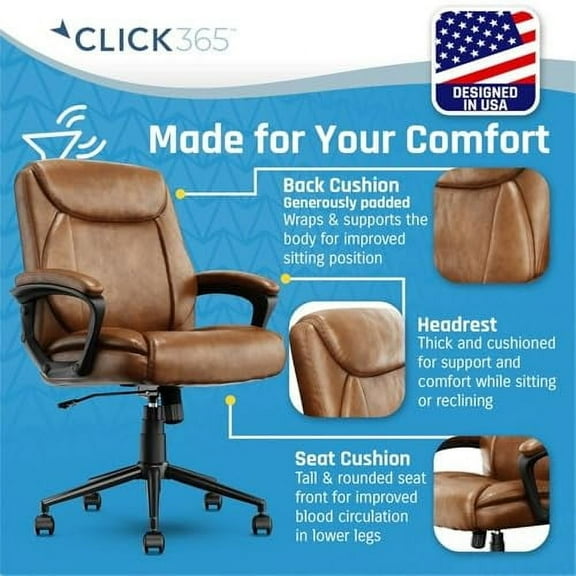 Transform 1.0 Ergonomic Mid Back Desk Chair Bonded Leather Cognac