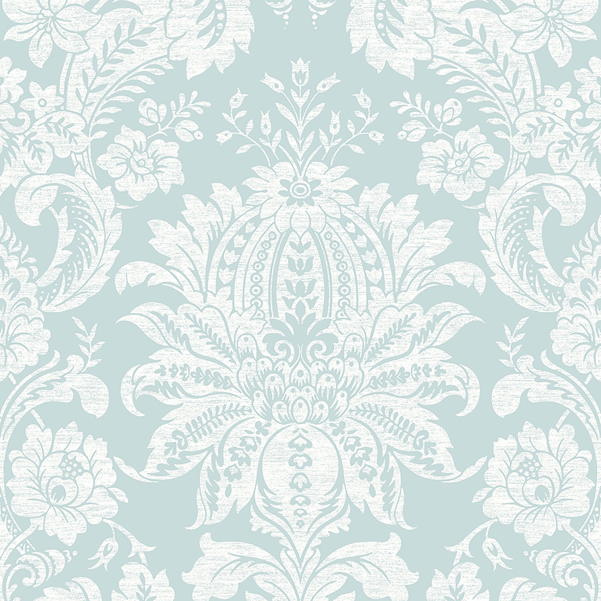 Duck Egg Blue Damask Peel and Stick Vinyl Wallpaper