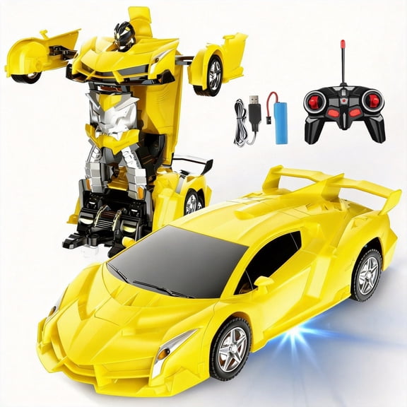 Transform RC Car Toys2.4Ghz 1:18 Scale Remote Control cars for kidsOne-Key Deformation 360 Rotation Drifting Car Transform Toys Gift for kids(yellow)