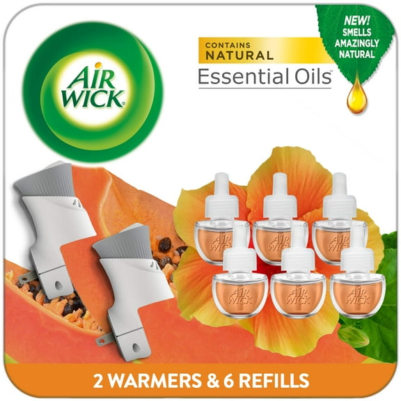 Transform Your Space with the Air Wick Plug In Scented Oil Starter Kit - 2 Warmers + 6 Refills, Infused with the Exotic Fragrance of Hawaii and Essential Oils