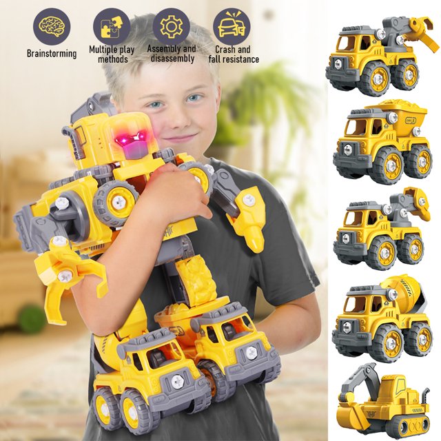 Transform Toys for Kids,5 In 1 Construction Truck Model Toys,Musical Vehicle Educational