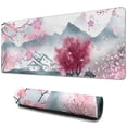 thumbnail image 1 of Transform Your Workspace: XL Pink Japanese Watercolor Cherry Blossom Gaming Mouse Pad. Non-Slip Rubber Base & Stitched Edges for Superior Control. 31.5x11.8 Inches. Perfect for Home Office or Gaming!, 1 of 7